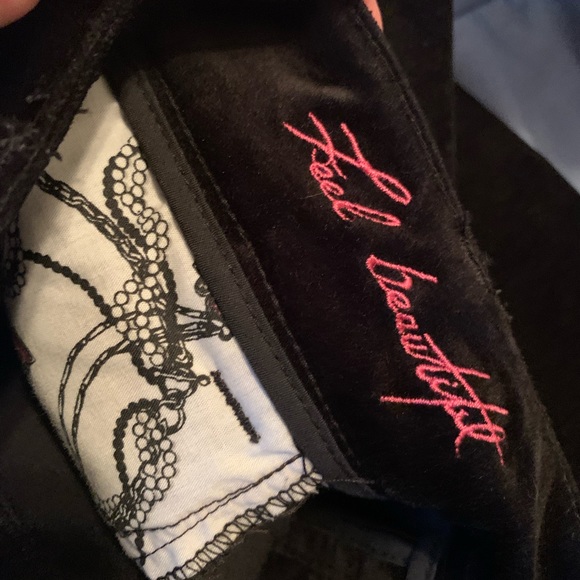 WHBM Black Velour Feel Pants with beaded design on pockets - Picture 7 of 7